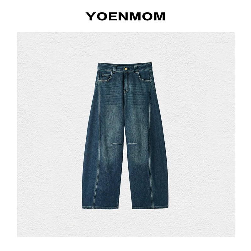 YOENMOM·翘楚·冬季新品 复古做旧水洗立裁解构分割加绒阔腿弯刀裤