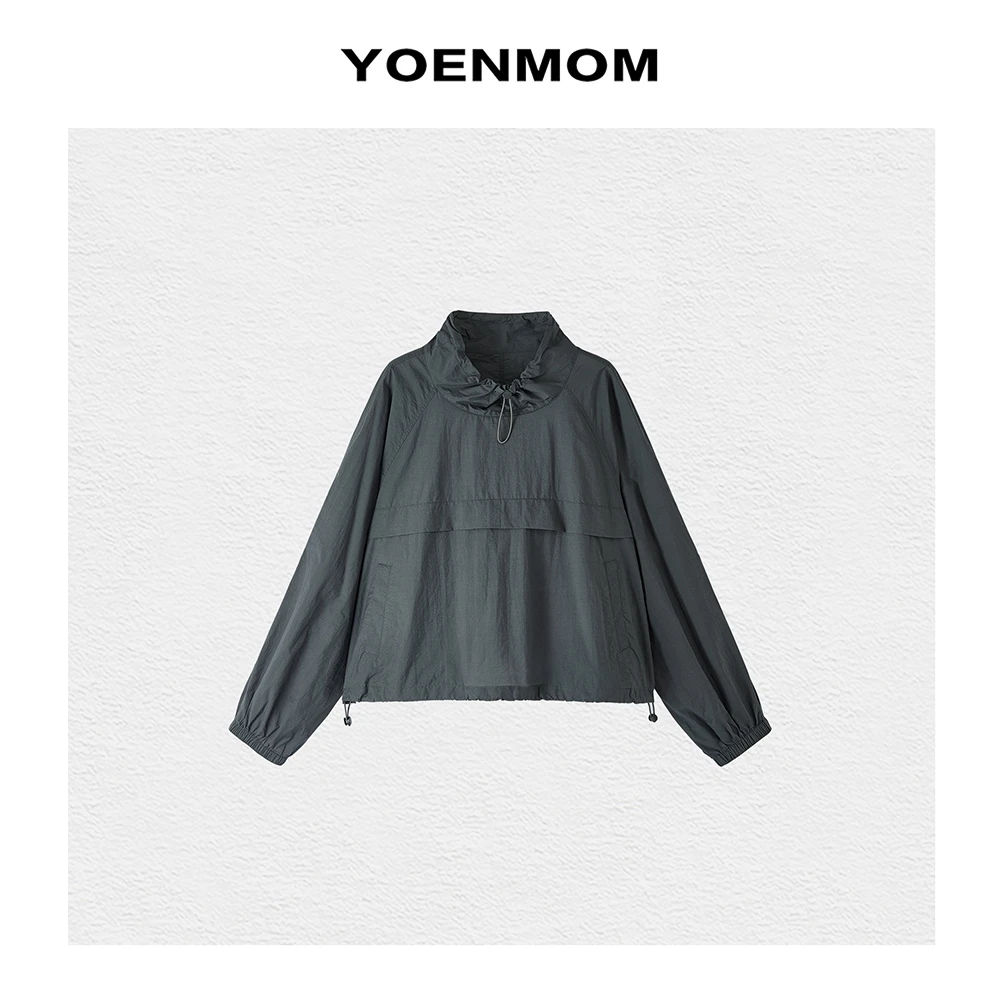 YOENMOM·文艺素灰2024早秋新品 复古休闲小众设计感拼接宽松上衣
