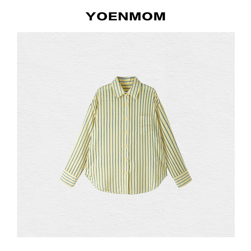 YOENMOM·夏日条纹·天丝人棉设计感慵懒宽松翻领衬衫