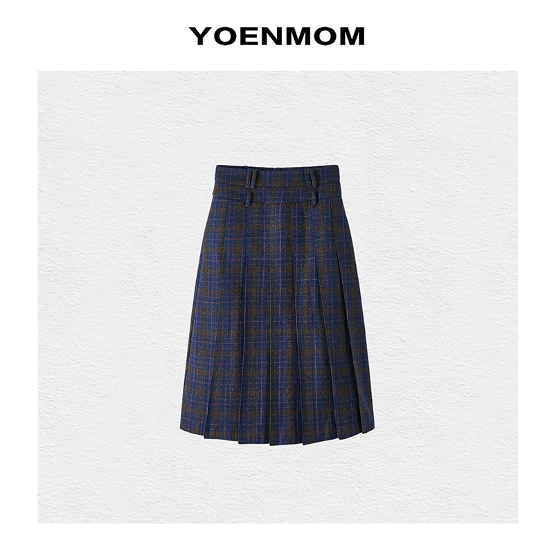 YOENMOM·复古学院·进口100羊毛撞色格纹m*iu系百褶裙
