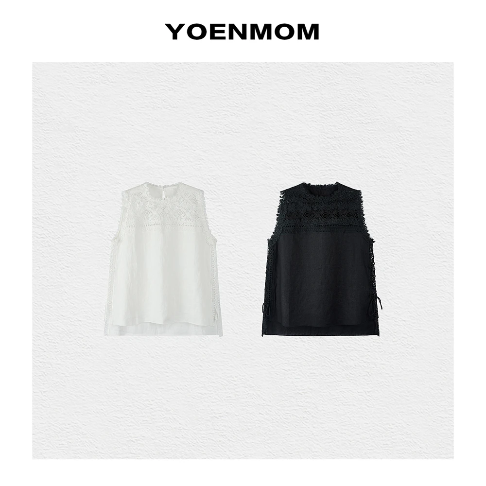 YOENMOM·镂空蕾丝2024春季新品 进口亚麻镂空蕾丝勾花款无袖背心