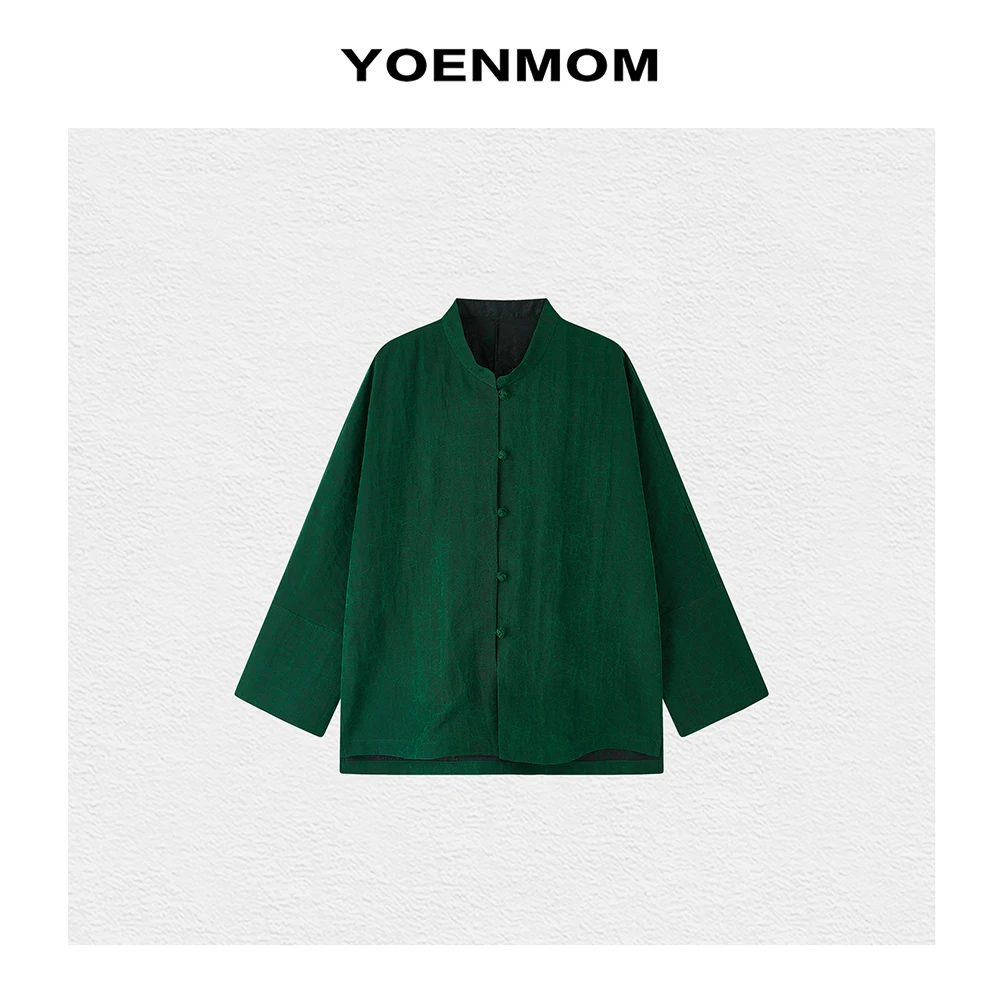 YOENMOM·香森绿2024夏季新品 100桑蚕丝老料龟裂纹香云纱中式上衣
