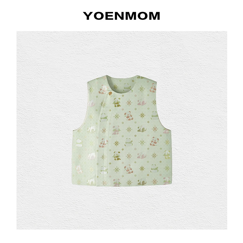 YOENMOM·熊猫雅韵·冬季新品 李德喜四重纬宋锦清新减龄感斜襟马甲