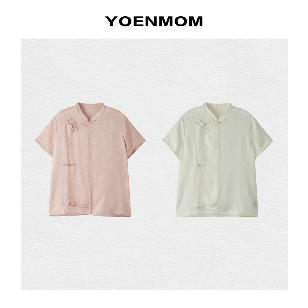 YOENMOM·桃之夭夭2024夏季新品 100桑蚕丝绞罗中式琵琶襟上衣