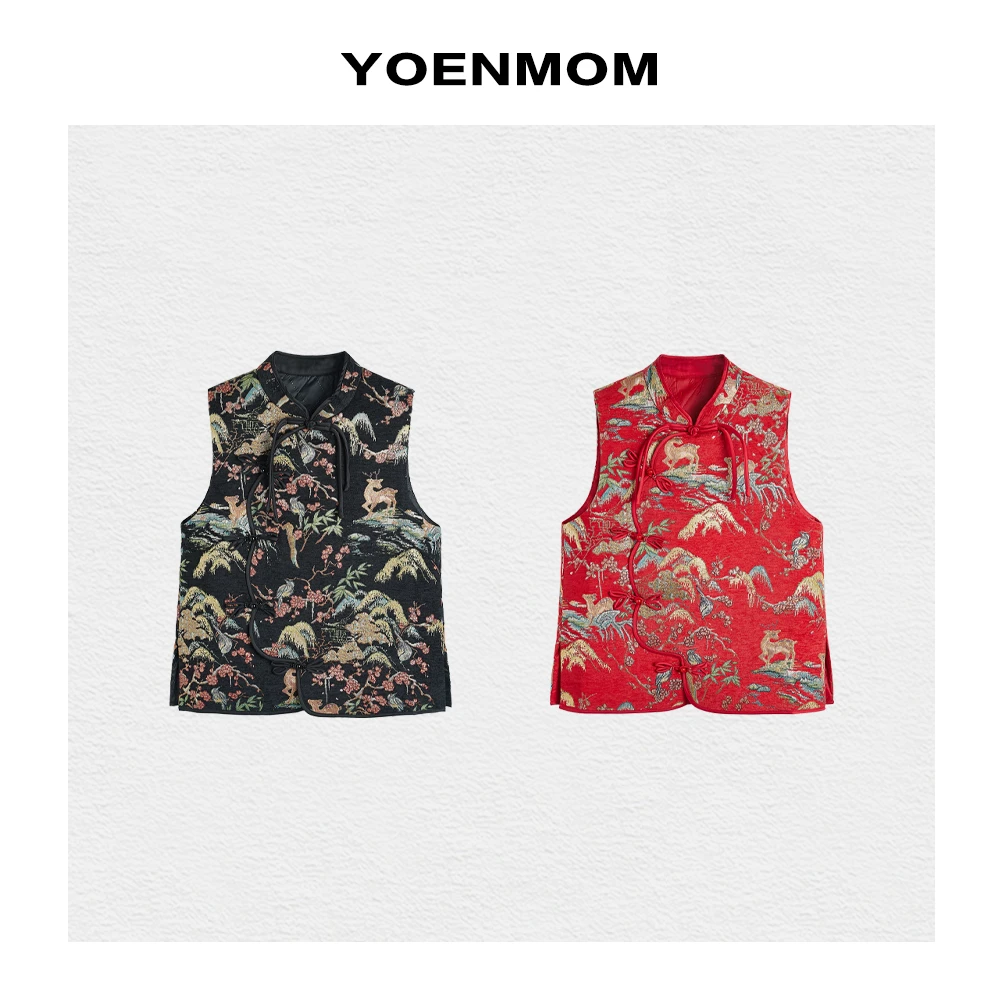 YOENMOM·花鸟山林 新中式诗意别致立体提花流苏扣马甲女背心上衣