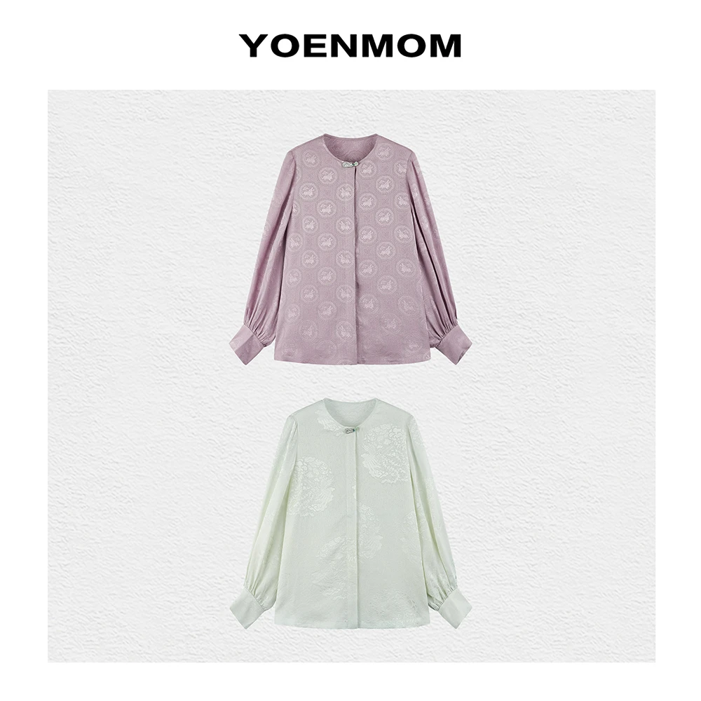YOENMOM·忆仙姿·100桑蚕丝花萝新中式盘扣圆领上衣