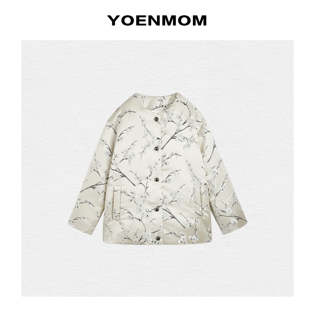 YOENMOM·斗雪吐艳2.0 2023秋冬新品 中式缎面浮雕提花精致鹅绒服