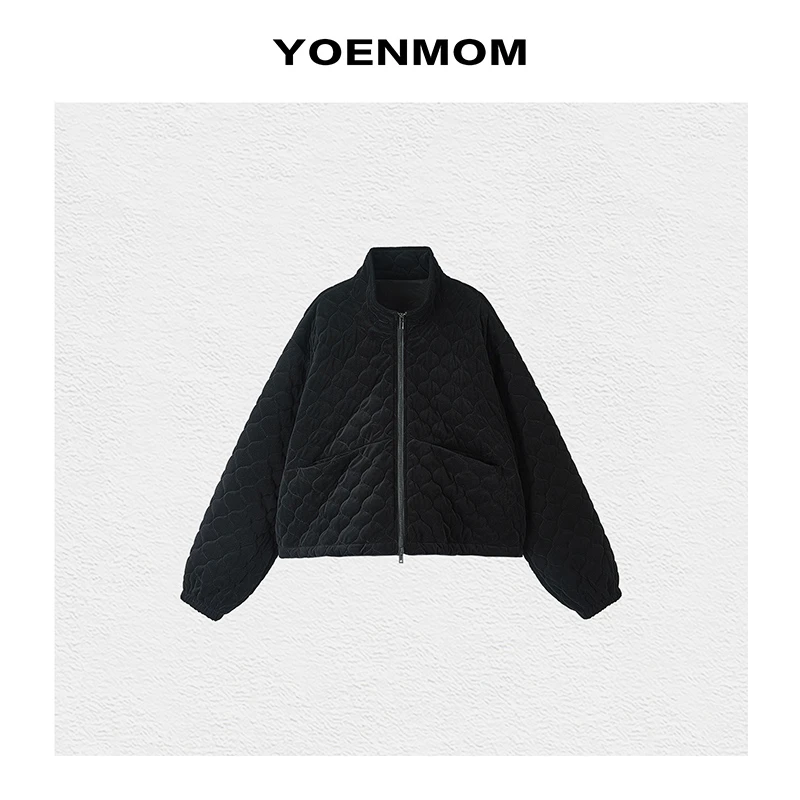 YOENMOM·慵懒休闲·经典法式菱格绗棉大口袋宽松立领棉服