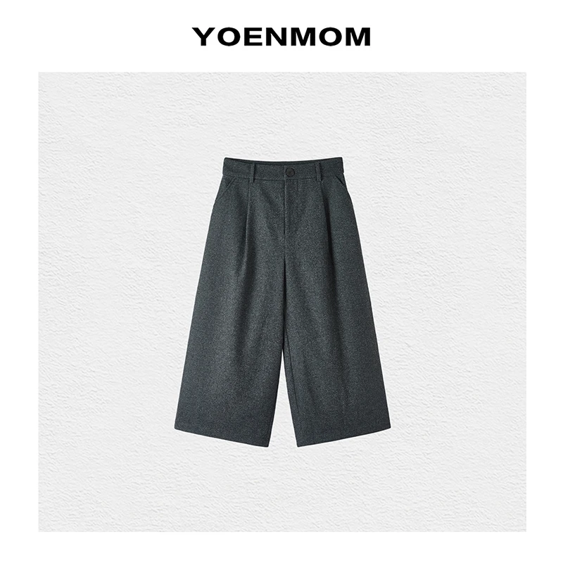 YOENMOM·纪念册·冬季新品 羊毛斜纹设计感简约气质通勤八分阔腿裤
