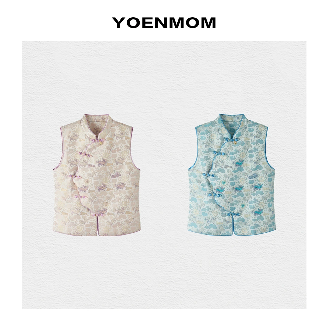 YOENMOM·醒狮滚绣球2024夏季新品 新中式花瓣襟手工盘扣立领马甲