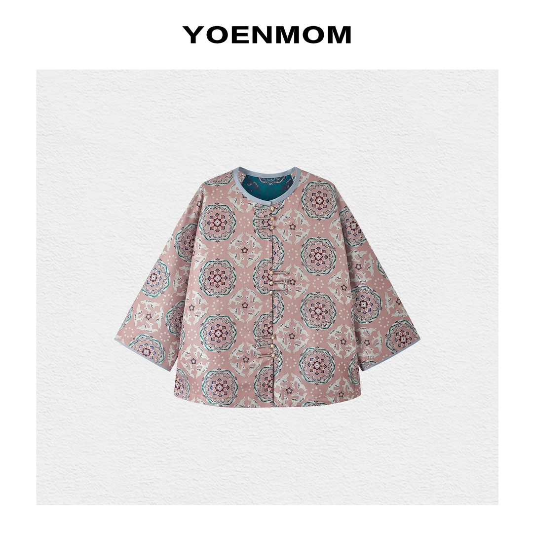 YOENMOM·宝相奔鹿2024春夏新品 100桑蚕丝蜀锦国风盘扣圆领上衣