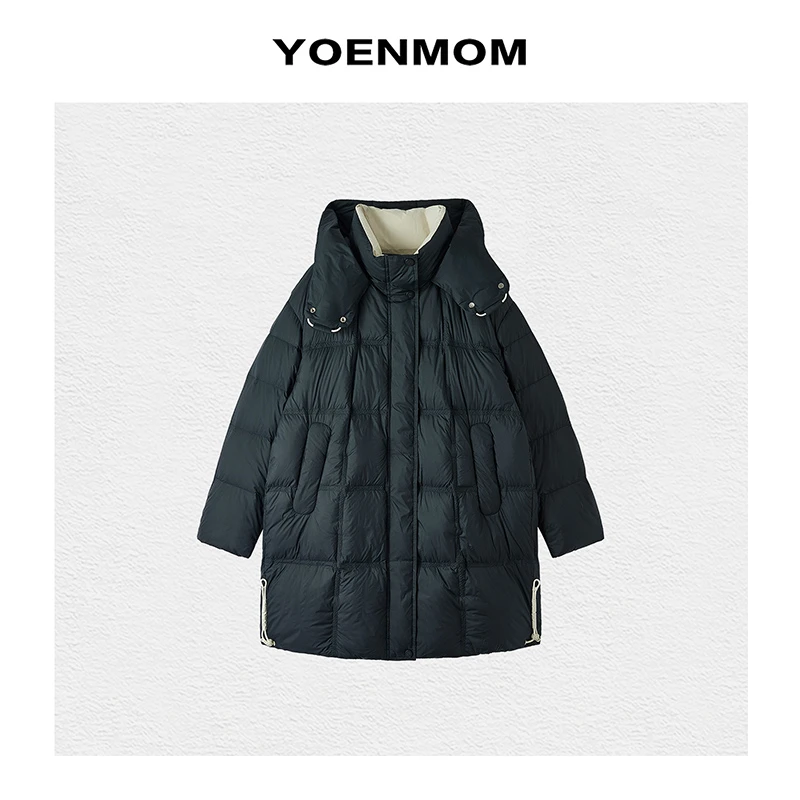 YOENMOM·暖冬私语·冬季新品 设计感轻盈蓬松保暖中长款连帽鹅绒服