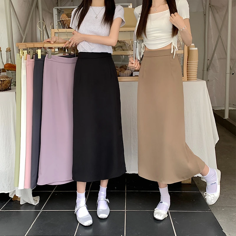 7085#XM夏季薄款大码女装西装半身裙设计感小众高腰中长款a字长裙