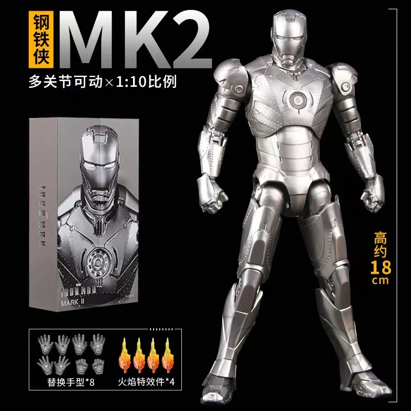 【中动玩具】MK2正版漫威钢铁侠手办18CM可动发光丰富配件礼盒男