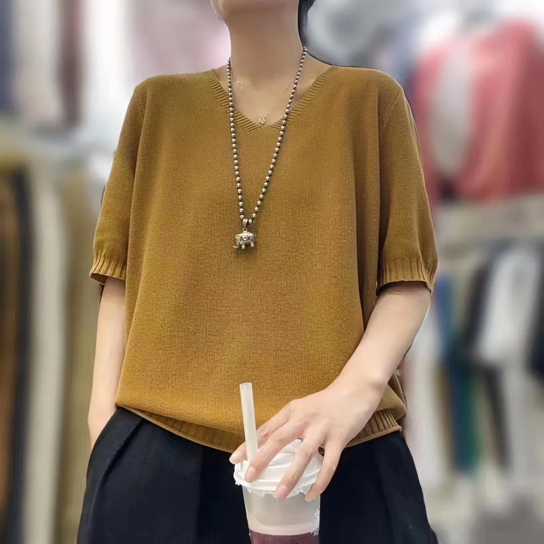 子泓8668新款韩版宽松纯色休闲V领打底百搭显瘦时尚气质针织衫