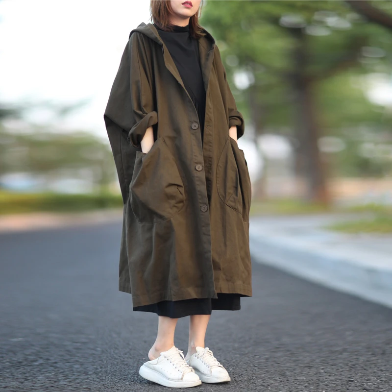 设计师原创正版实物拍摄 韩版连帽中长外套风衣工装棉大衣秋冬潮
