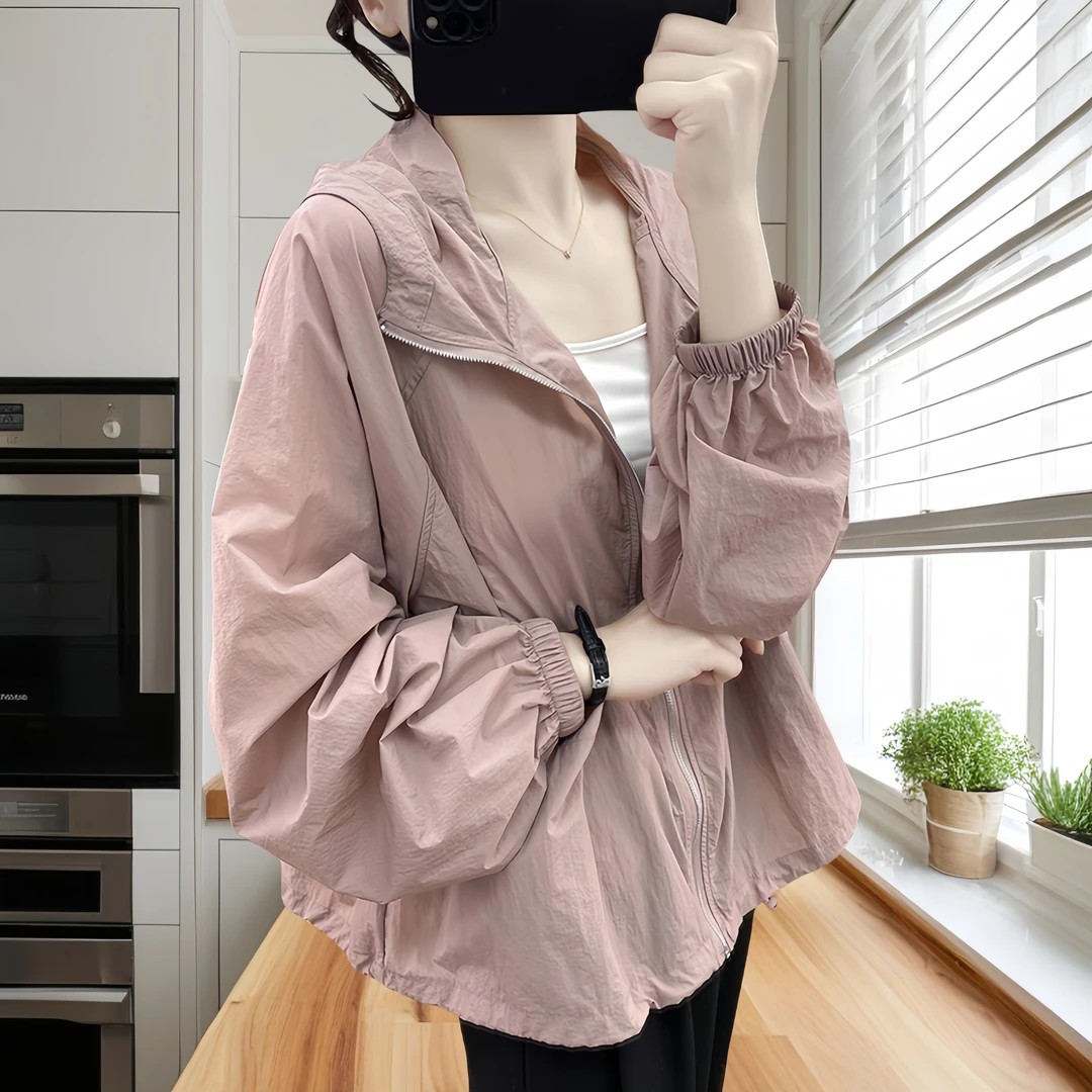 清凉透气不闷汗薄款户外连帽宽松防晒衣女防紫外线上衣开衫外套夏