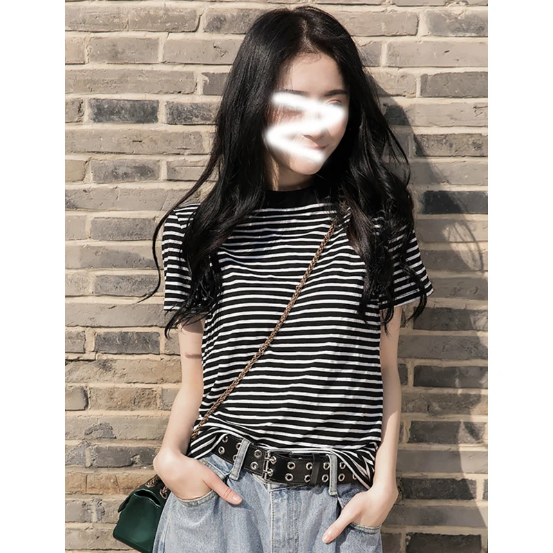 黑白条纹t恤女短袖女装2025新款潮夏装休闲修身上衣时尚纯棉体恤