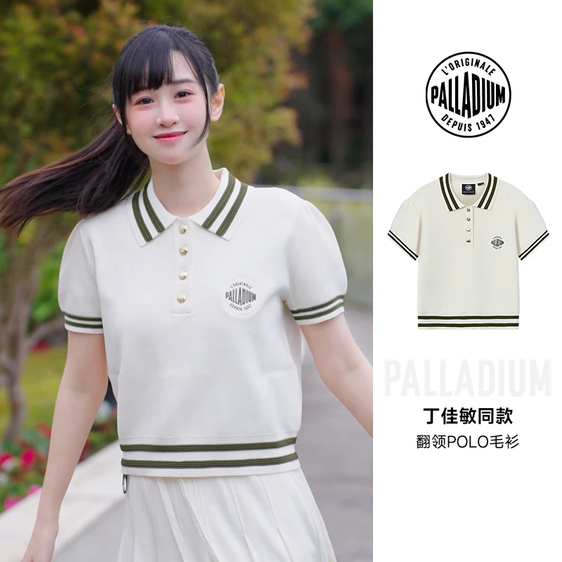 帕拉丁夏季女款上衣时尚百搭印花修身翻领短袖T恤199777