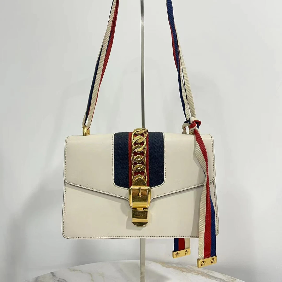 95新 GUCCI/古驰 七言/古驰白色塞尔维亚中号单肩包/95新