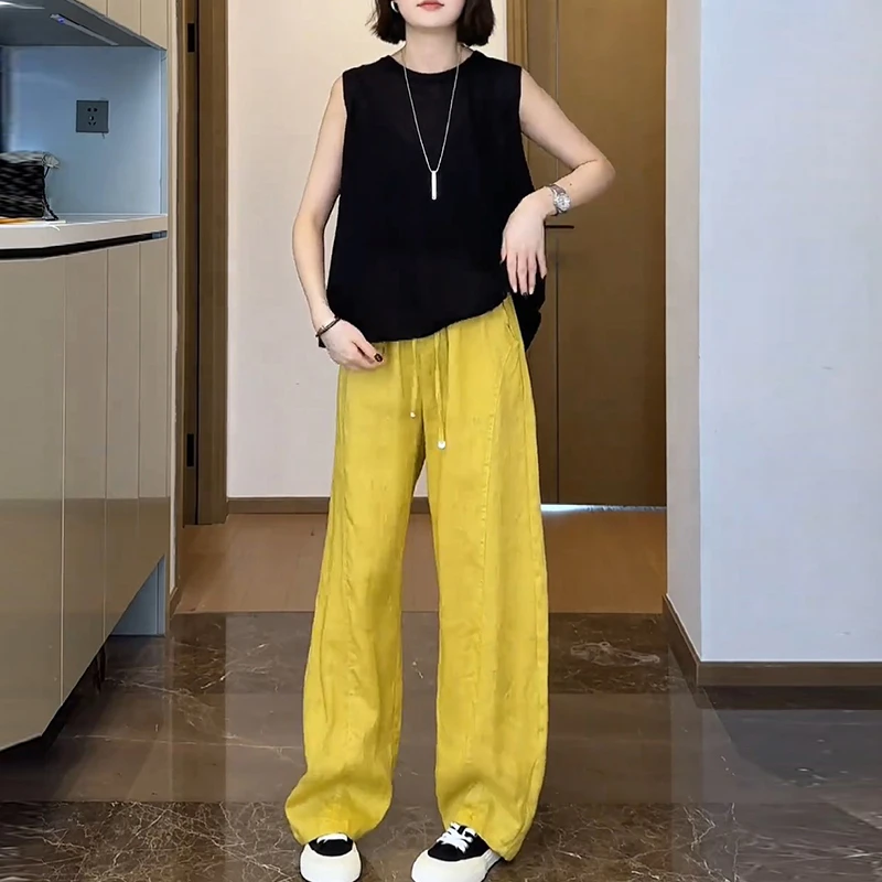 气质时髦夏天衣服一整套女生露肩宽松圆领上衣休闲直筒裤时尚套装