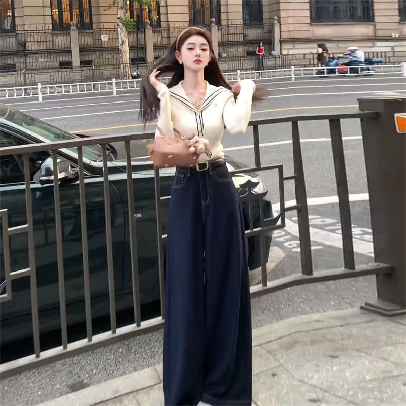 百搭通勤甜美套装女2025春季新款显瘦针织衫高腰牛仔裤小众两件套