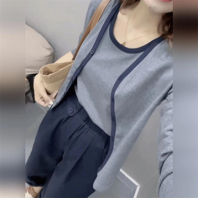 长袖春季文艺范时尚套装女2025年漂亮甜美显瘦开衫休闲背心两件套