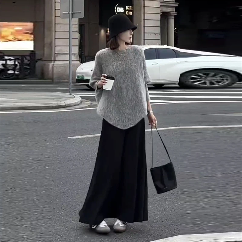 长袖春季高级感时尚套装女士2025显瘦针织衫气质高腰半身裙两件套