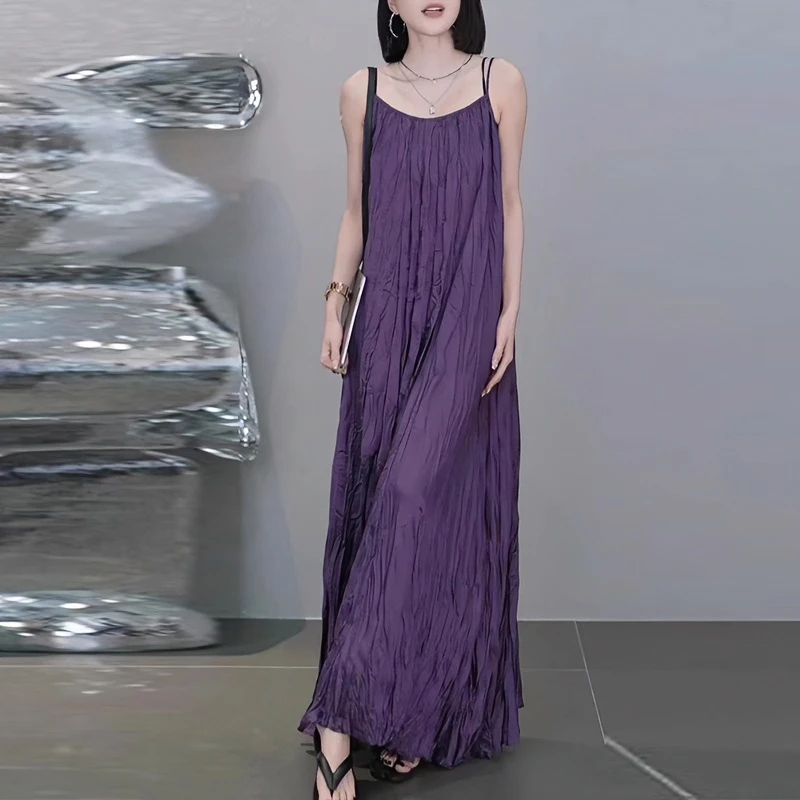 长款吊带裙女装2025新款夏季时尚显瘦流行裙子紫色气质休闲连衣裙