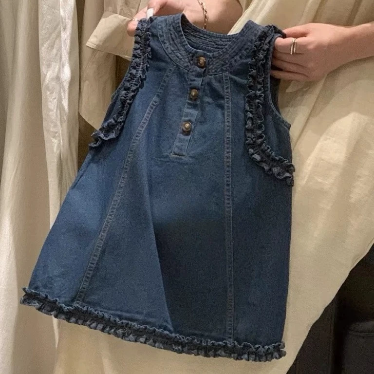 L576夏季新款2024女童宝宝休闲百搭气质甜美韩版小童无袖牛仔裙