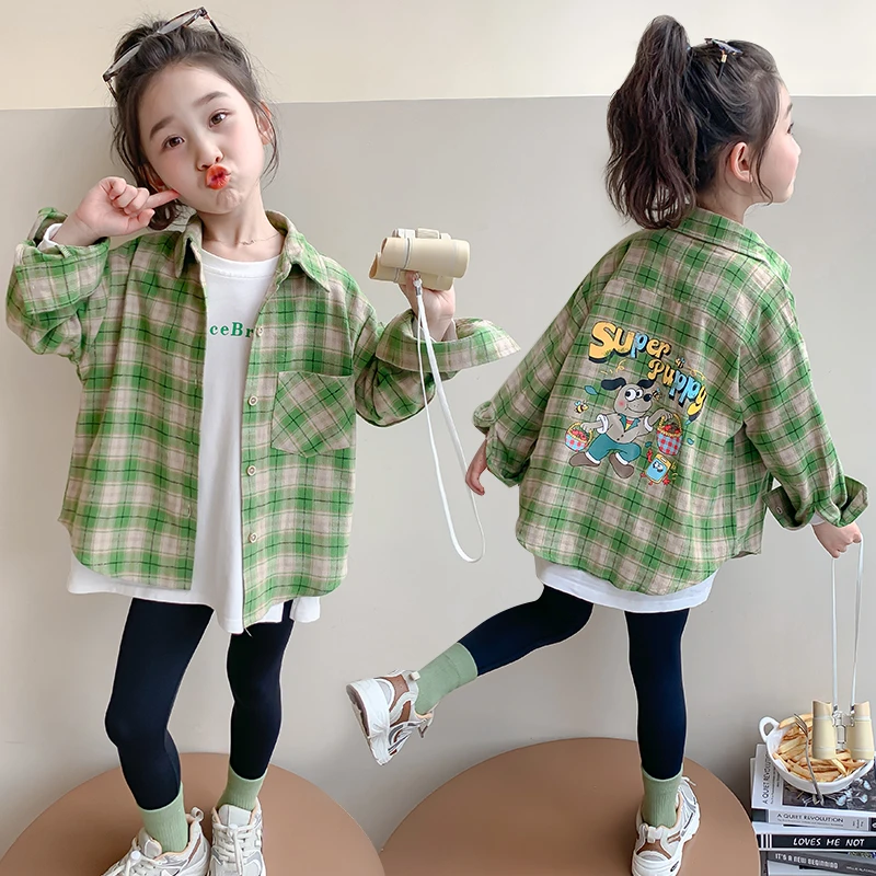 女童秋装长袖格子衬衫2025新款儿童外套洋气衬衣女宝宝春秋款上衣