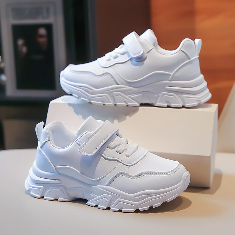 回力瑞儿童小白鞋男童年秋季校园白色运动鞋皮面防水跑步鞋女童