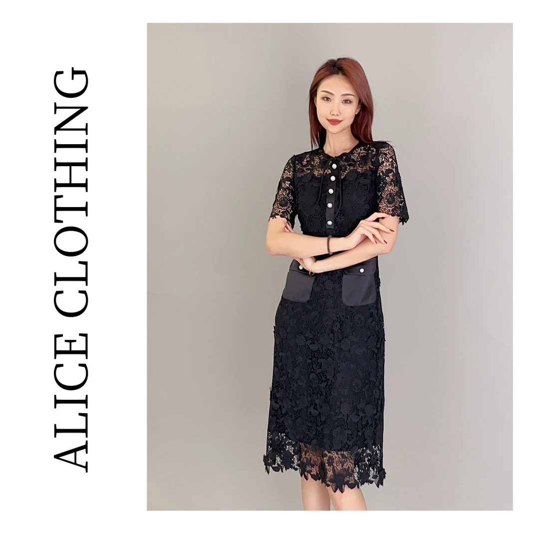 1【ALICE “繁花”轻奢连衣裙】重磅蕾丝 设计口袋 S2137107A