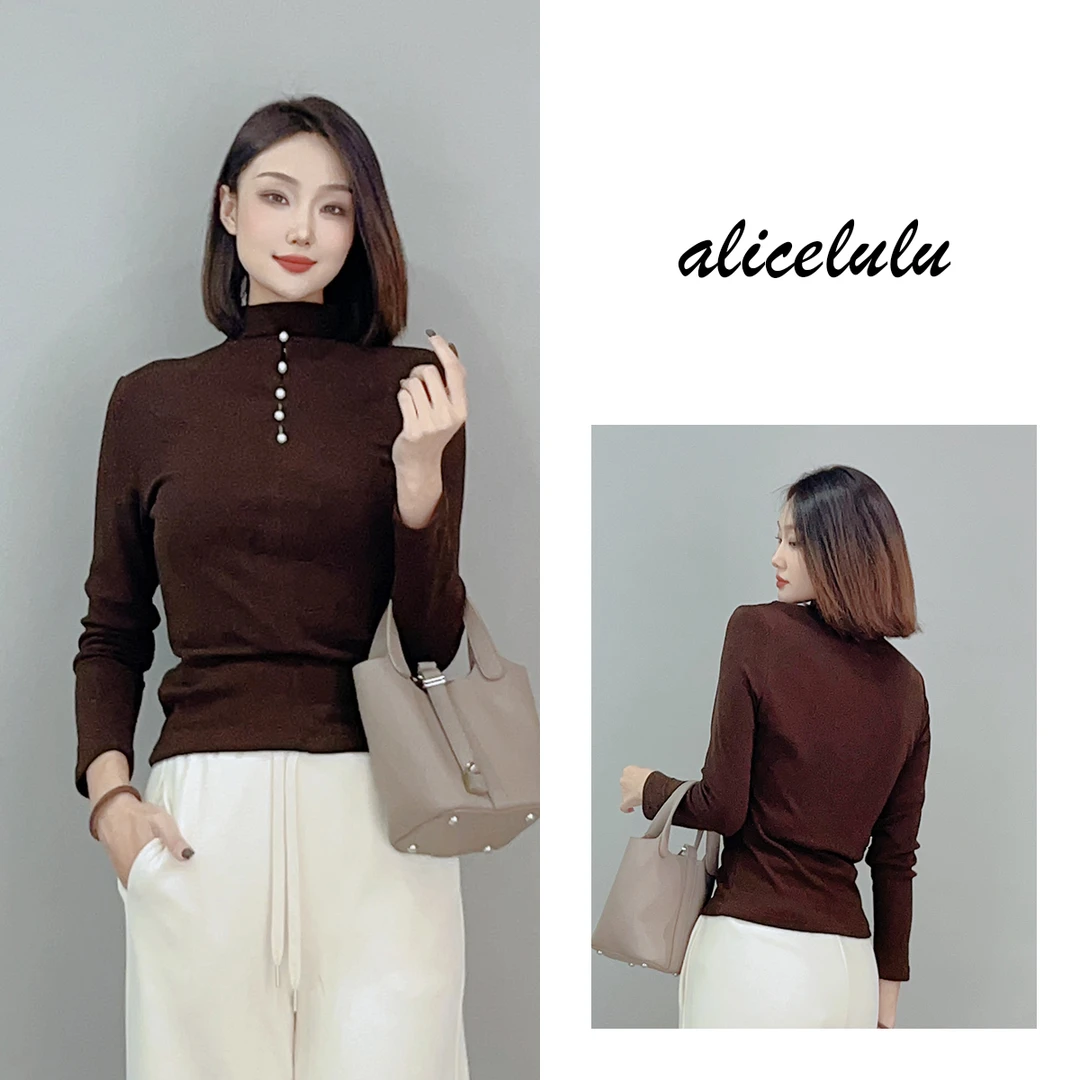 1 ALICE “珠光美人”打底衫 柔软亲肤 时髦钉扣 S2141198T