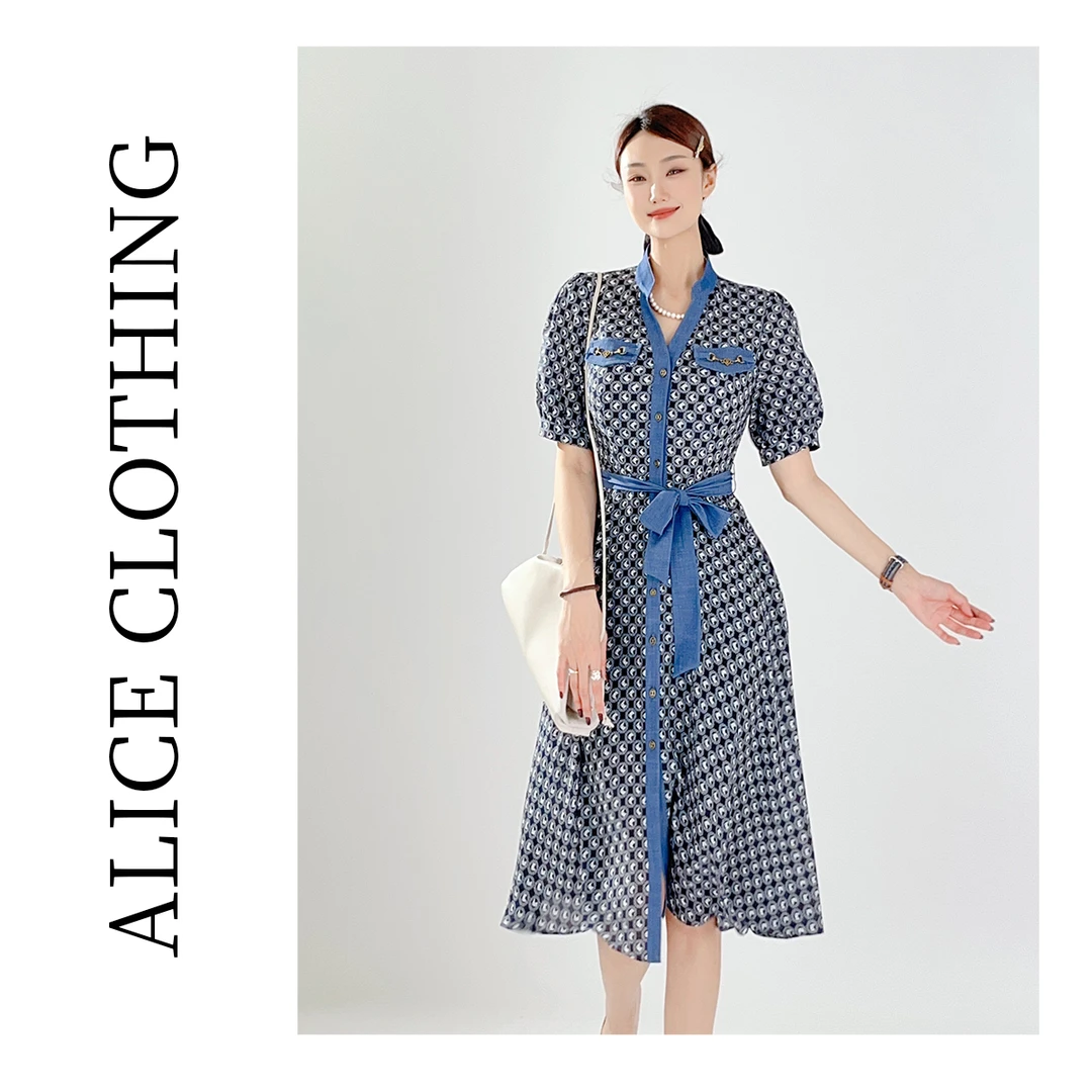 3【ALICE “文艺复兴”连衣裙】复古花色 显瘦绑带 H2137991Q