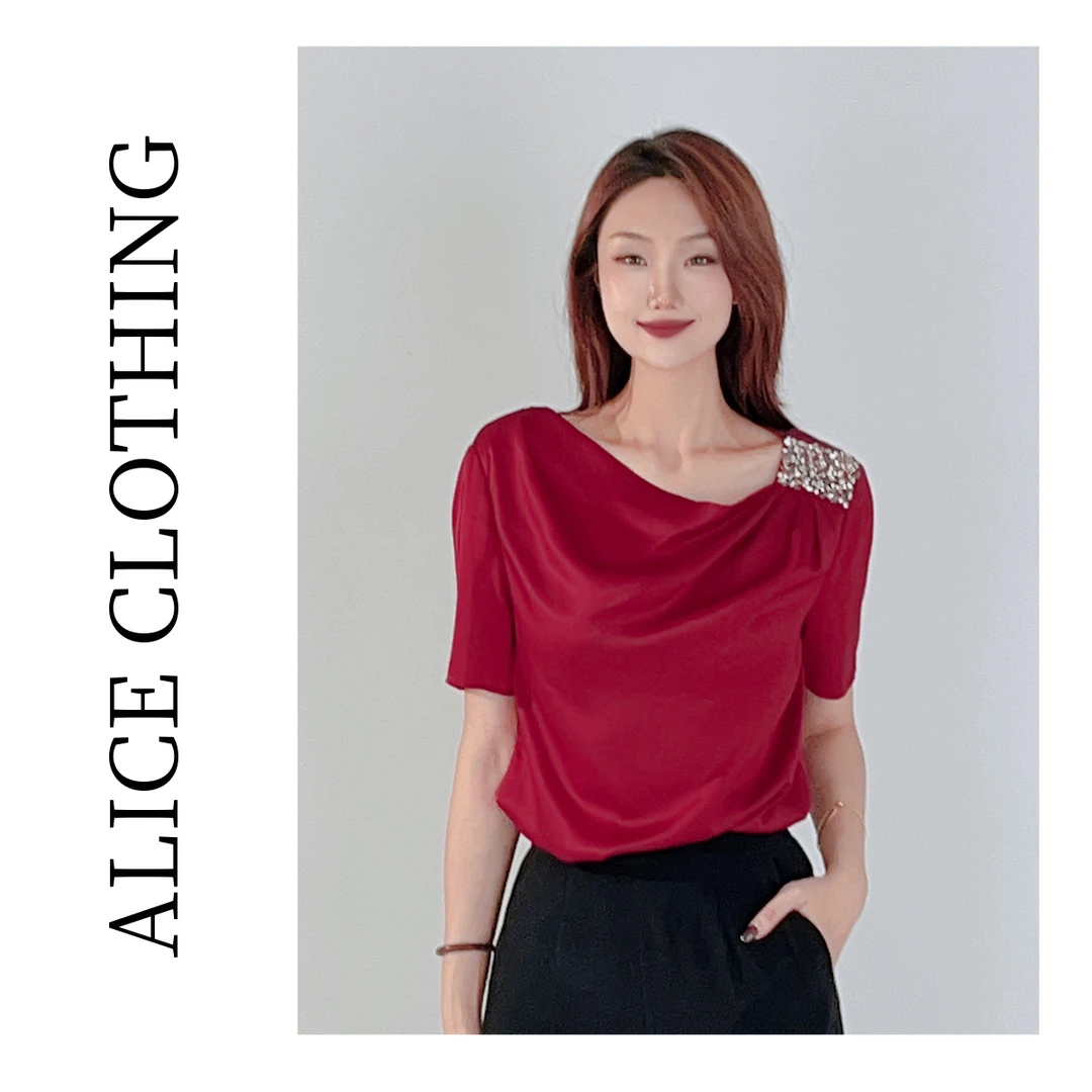 6ALICE “波尔多时光”衬衫 柔滑醋酸 璀璨烫钻 S2138150G