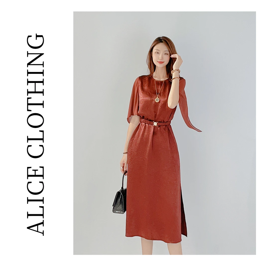 1 ALICE “波尔多红”连衣裙 轻奢醋酸 飘逸悬垂 S2138119W