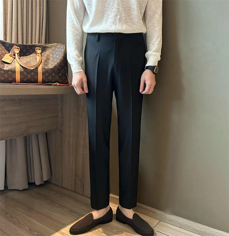 英伦风绅士修身百搭款免烫西裤商务时尚简约纯色男长裤休闲裤