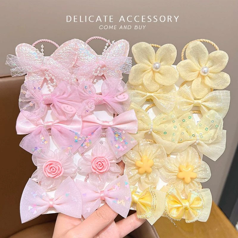 儿童碎发刘海不伤发蝴蝶结发圈女童公主超仙布艺花朵发绳女孩头绳