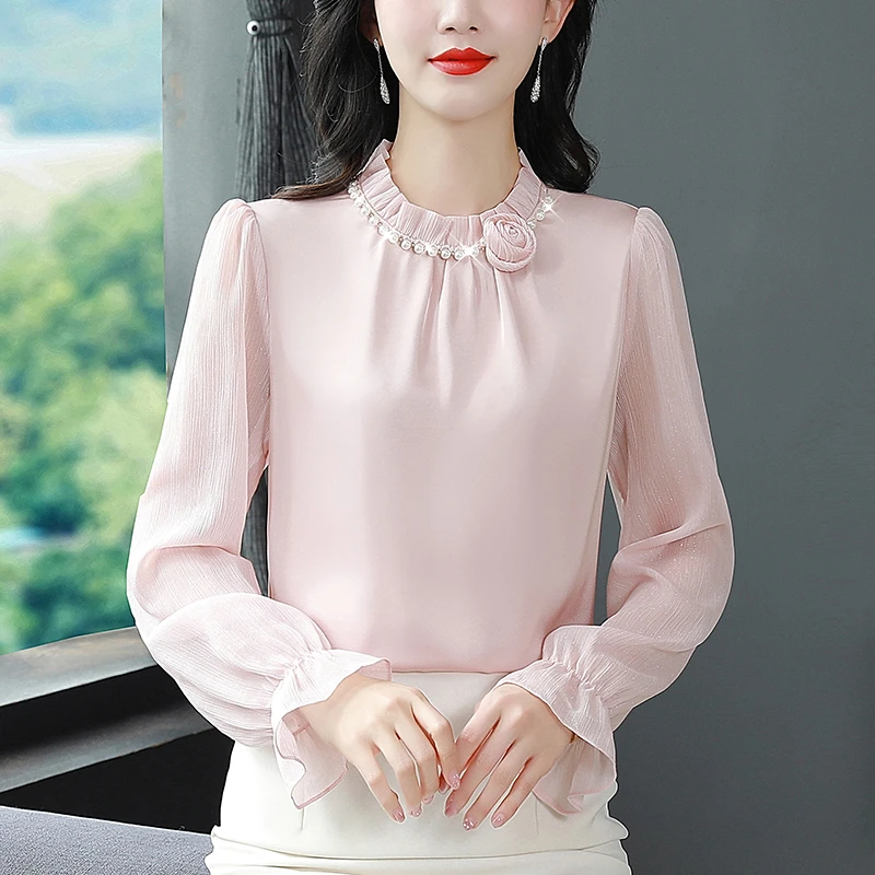 高档时尚遮肚子雪纺衬衫女2025新款春秋洋气小衫超仙长袖气质上衣