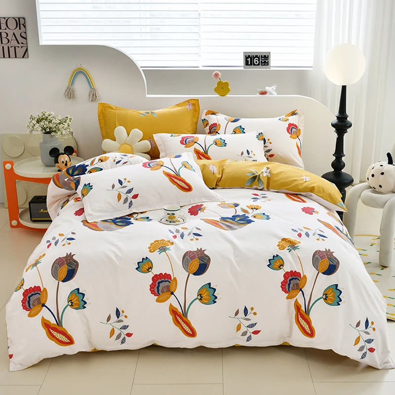 四季款100%全棉斜纹印花四件套 单双人AB版三件套四件套 被罩被套