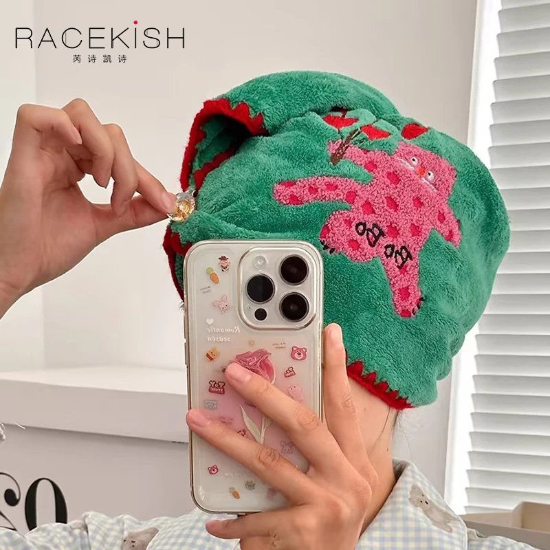Racekish啵啵猫干发帽双层速干吸水擦头巾居家日用包头巾毛巾面巾