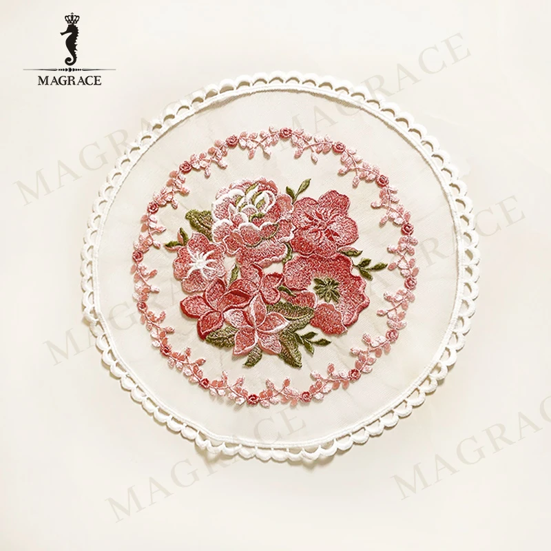 MAGRACE HOME圆形网刺绣蕾丝餐垫蕾丝桌布复古餐垫装饰垫