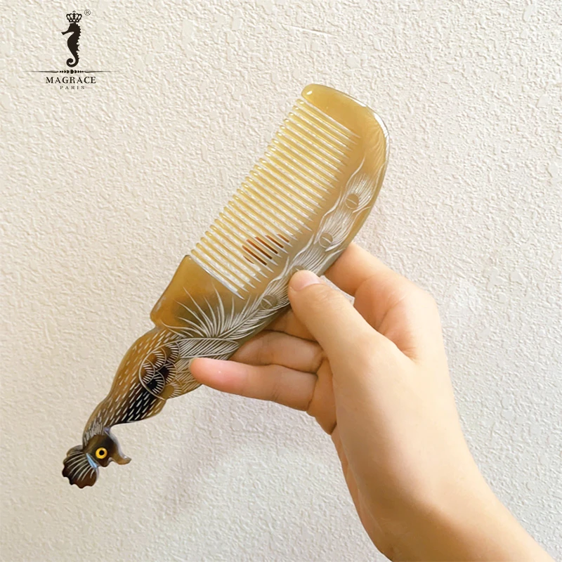 MAGRACE HOME孔雀牛角梳子家居创意日用艺术卧室桌面装饰摆件