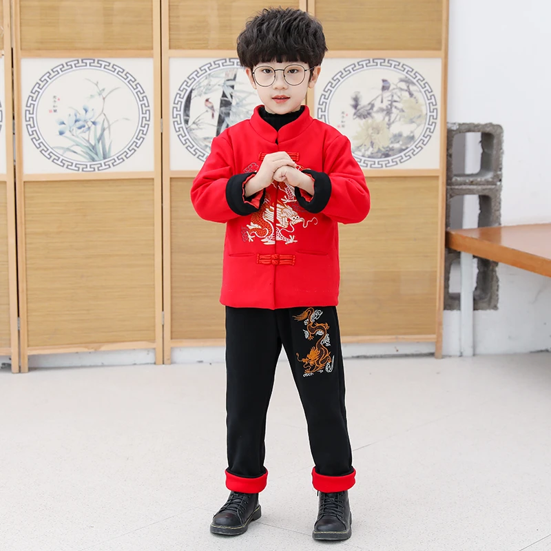 男女童唐装元旦幼儿园演出服龙凤喜庆中国风年服刺绣保暖棉服套装