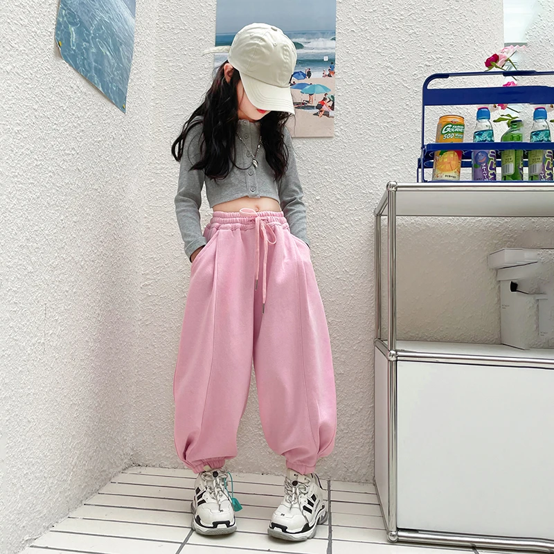 【月蜜儿】女童春装百搭针织灯笼裤2024韩版中大童休闲宽松卫裤童装