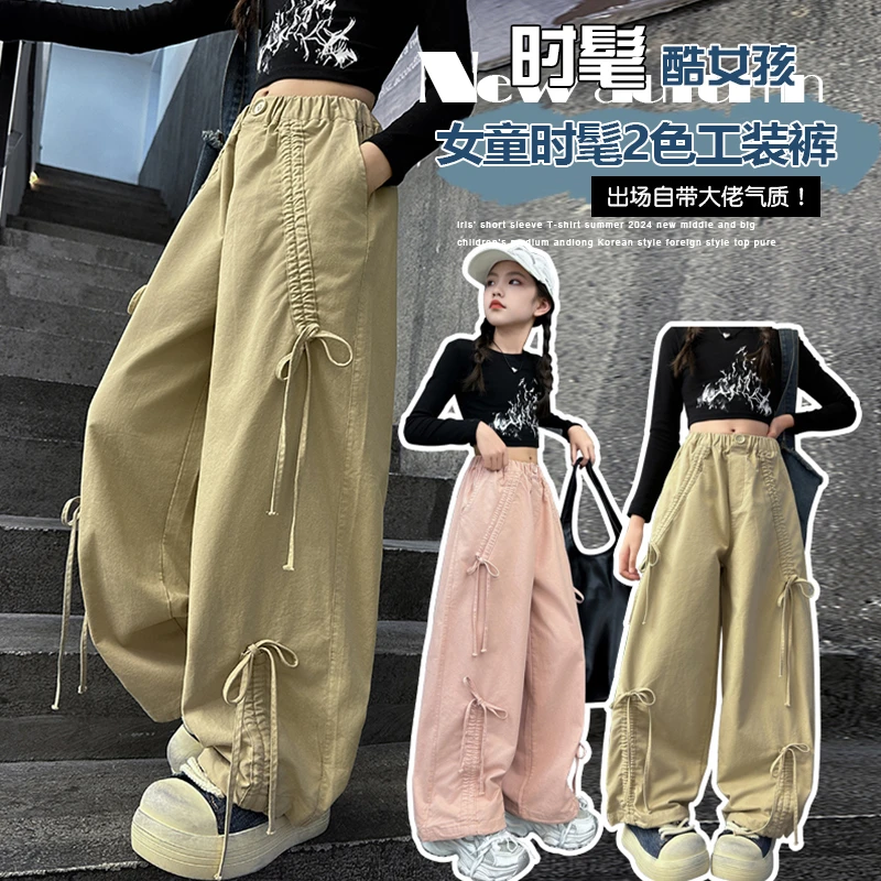 【月蜜儿】女童秋季蝴蝶细带工装裤子中大童韩版儿童学生女孩子裤子
