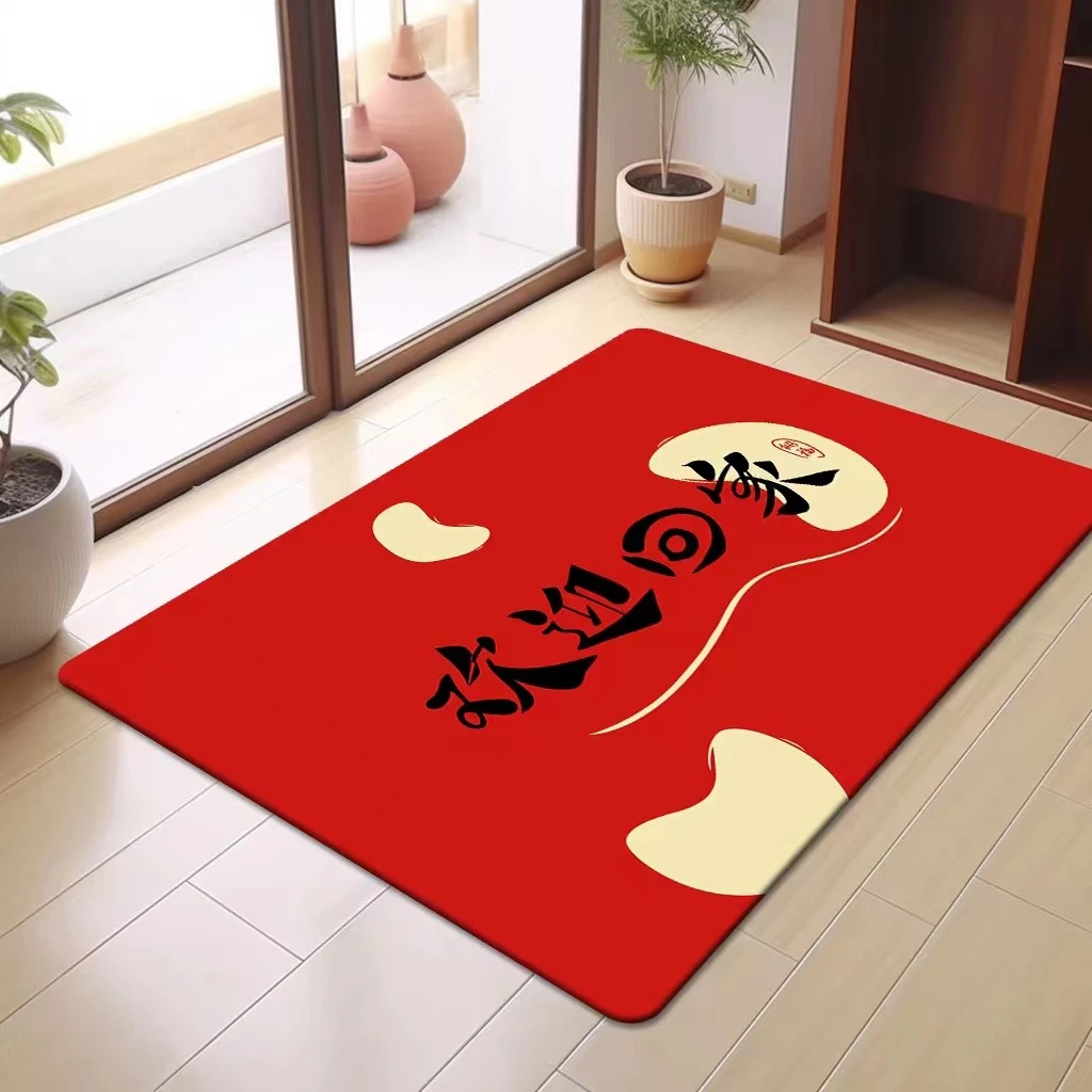 红色喜庆入户门地垫吸水耐脏耐磨进门门垫家用新年装饰硅藻泥地垫