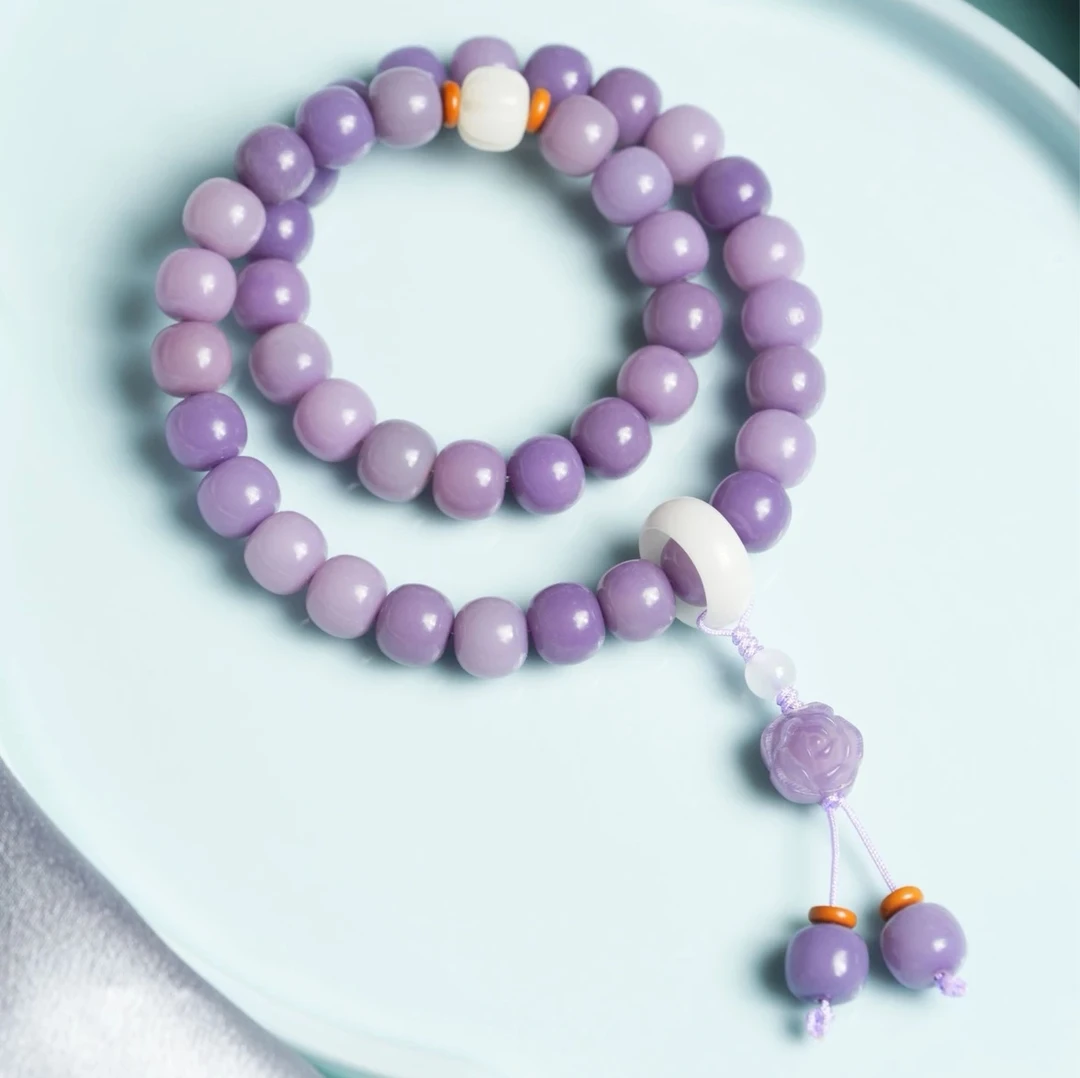 【芋泥山茶花】香芋紫菩提根老型桶珠手持10mm菩提子双圈 手串