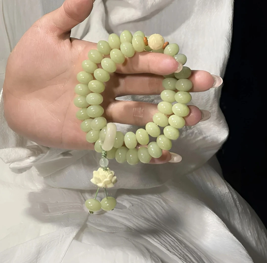 清水芙蓉菩提根手持双圈文玩念珠手作莲花款好物男女盘玩（盘玩袋）